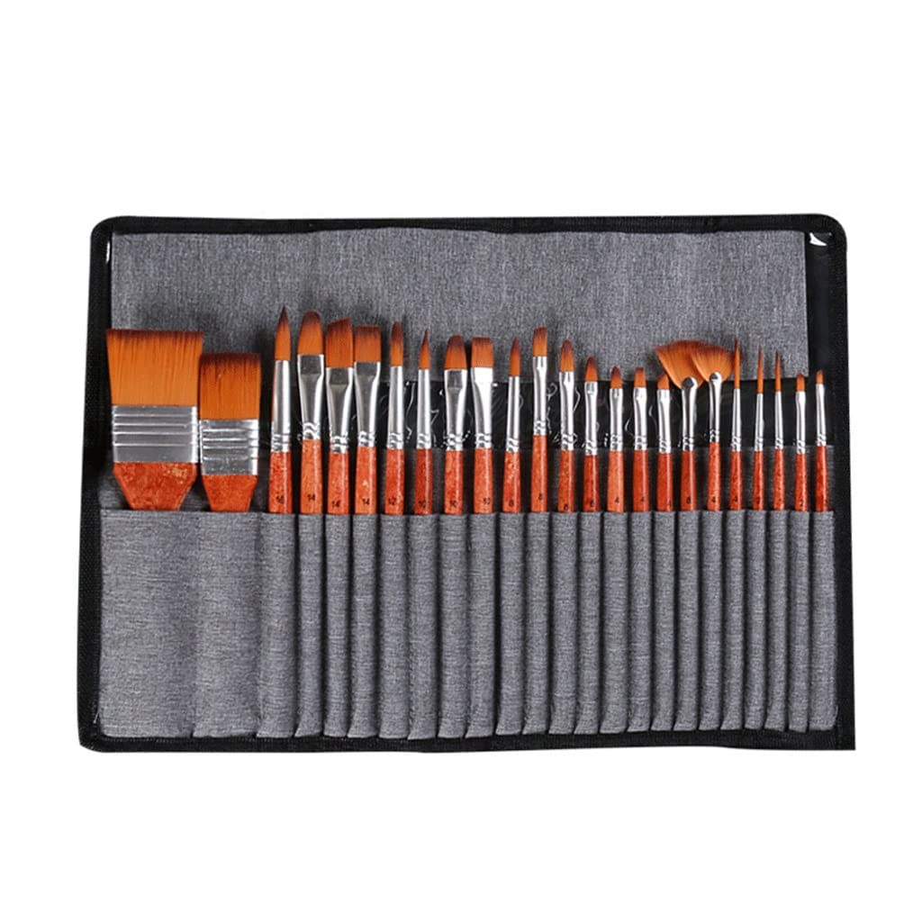 Lot de 24 pinceaux en nylon pour sac à huile, gouache, aquarelle