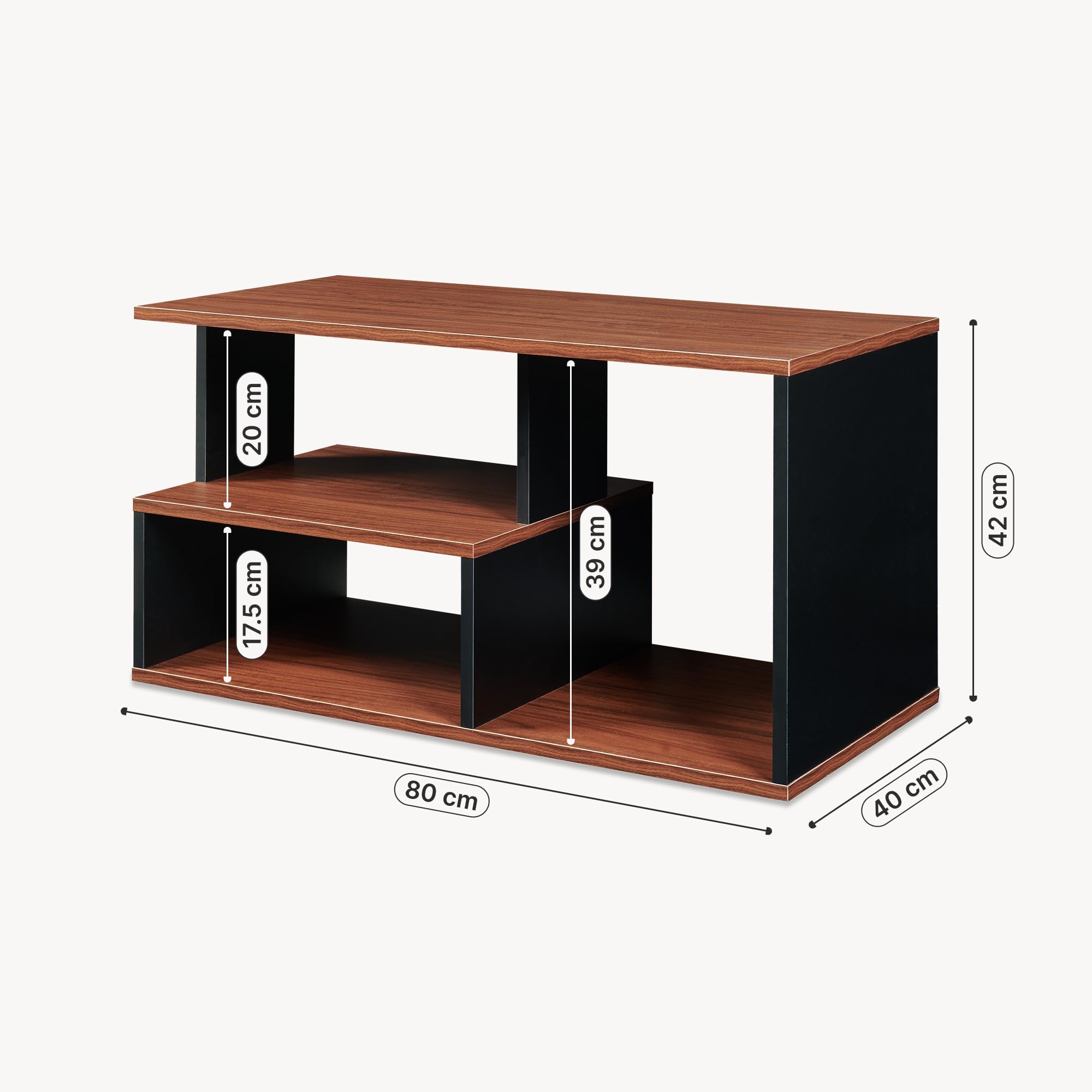 [en.casa] Couchtisch Trond 80x40x42 cm Schwarz/Walnuss Beistelltisch mit 3 Ablagefächern Wohnzimmertisch Sofatisch Kaffeetisch
