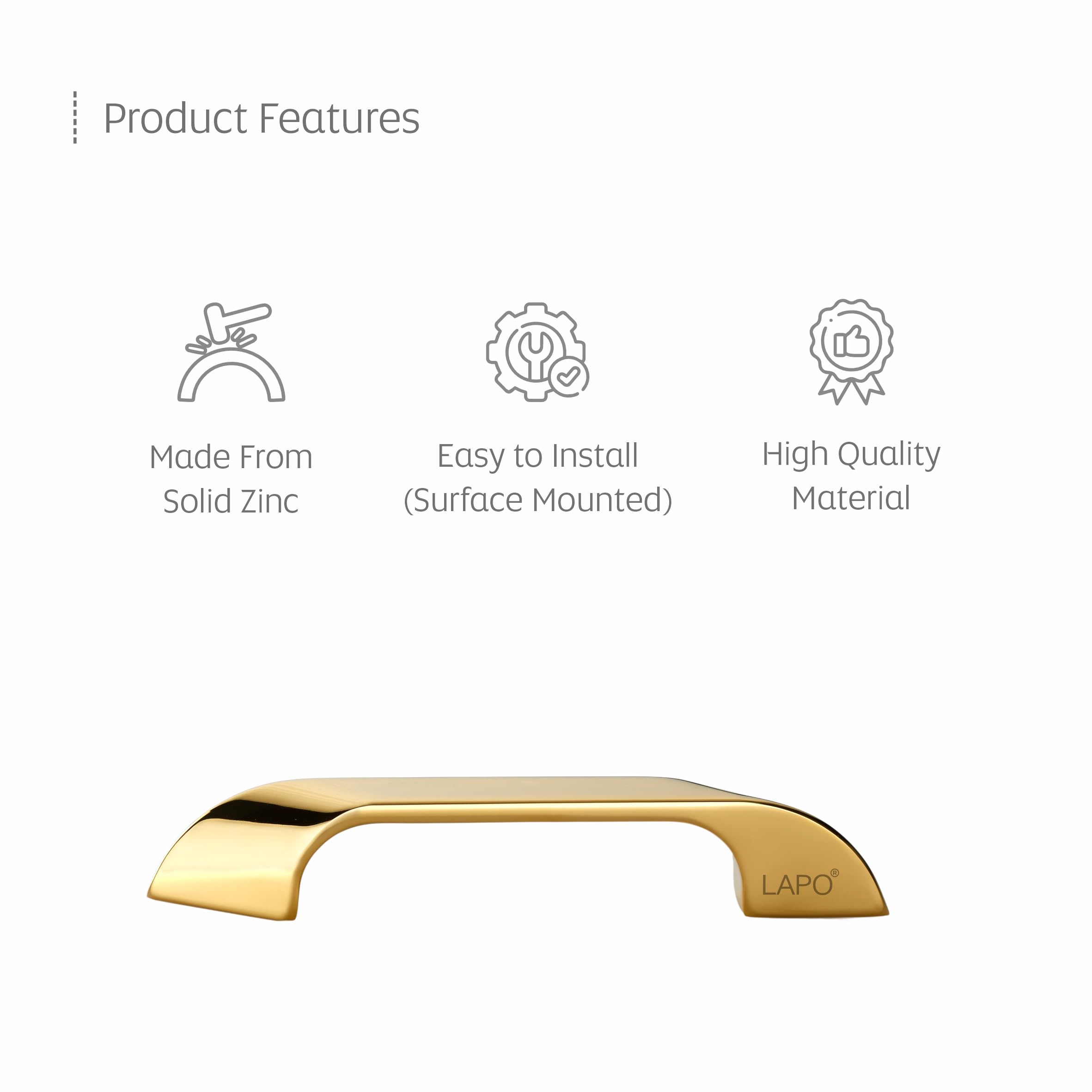 LAPO 4 Inch Cabinet Handles for Drawer Use, Kitchen & Wardrobe Fit, Scratch Free Surface, Easy Mount System, DIY Installation, 3 Years Warranty (96mm, PVD Gold Finish, Pack of 2) - Twist — Amazon image 7