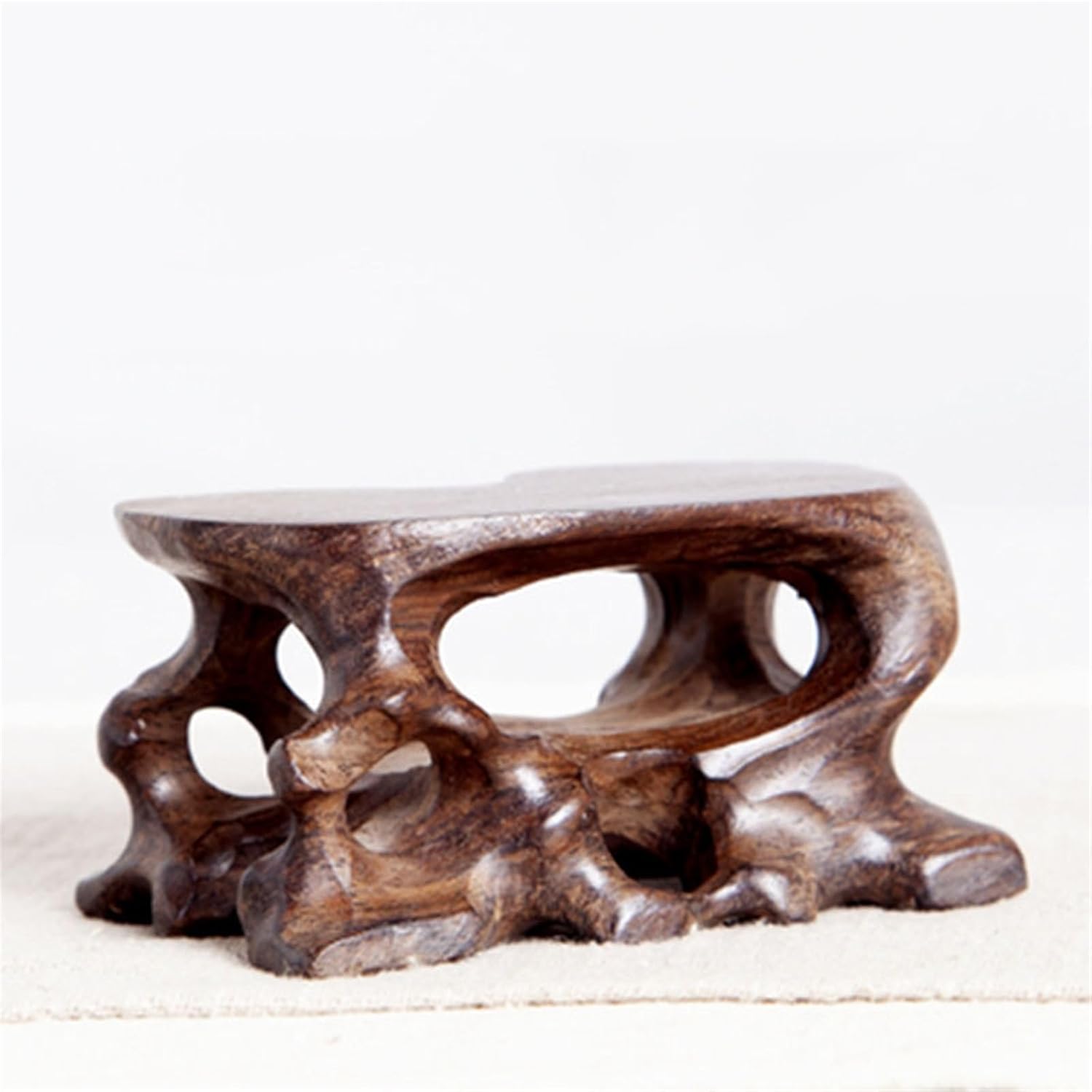 盆栽展示台 鶏の羽根の木彫りの台座、中国風ティーポット、奇妙な石