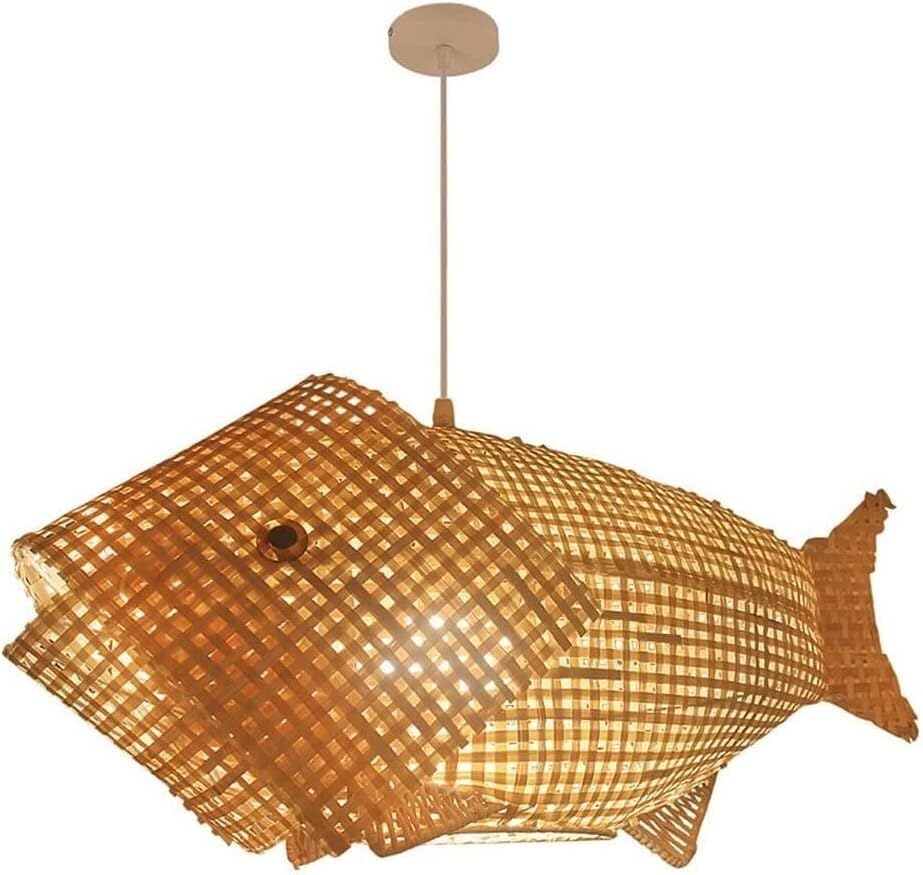 Lámpara colgante de decoración de carpa de arte japonés, lámpara de techo de mimbre tejida con forma de pez de