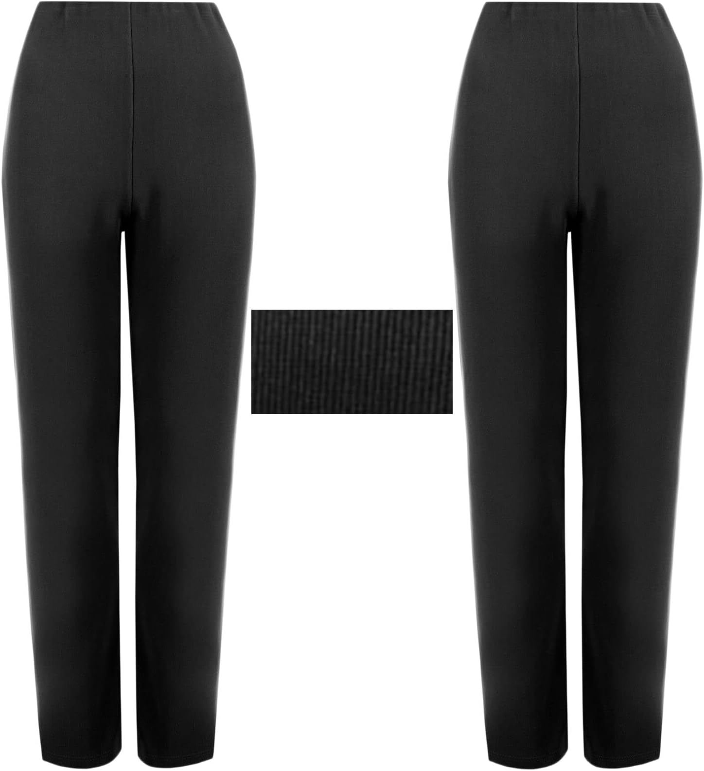 MyShoeStorePack of 2 Ladies Womens Straight Leg Trousers Finely Soft Ribbed Stretch Pull On Pants Casual Full Elasticated Waist Bottoms