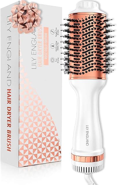 Hair Dryer Brush, Hot Air Brush Styler for Blow Drying - Lightweight Hairdryer for Women with Adjustable Temperature and Volumizing Technology by Lily England, Rose Gold
