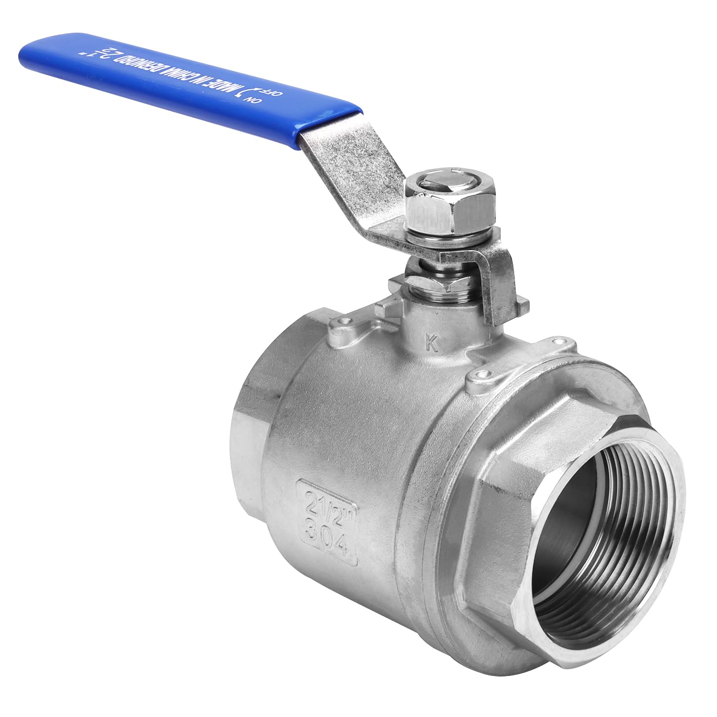DERNORD Vollanschluss-Kugelhahn Edelstahl 304 Heavy Duty für Wasser, Öl und Gas mit blauen Verriegelungsgriffen (2,5 Zoll NPT)