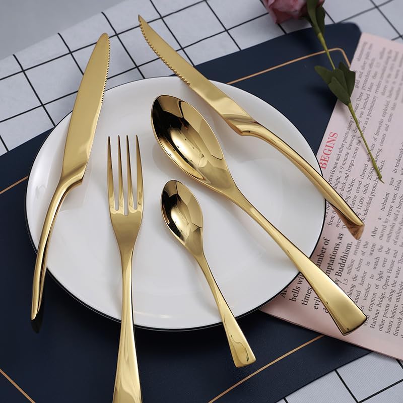 Silverware Flatware Set, 3/12/18/24/30/36 Pieces Creative Steak Knife, Fork And Spoon Tableware Set 304 Stainless Steel Spoon Steak Knife(Color:Black,Size:12 Pieces for 4)