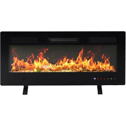 DUMOS 42" Freestanding Electric Fireplace, 1500W/750W Wall Mounted or Recessed Insert Fireplaces Heater with Remote Control,13 Adjustable Flame Color, 12H Timer, Touch Screen, Inky