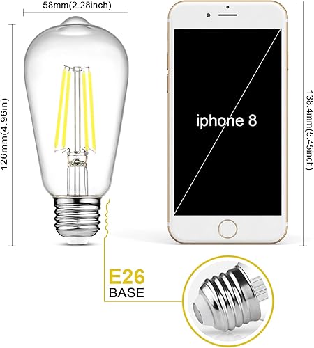 Miniatura 2 de Ascher - Bombillas LED Edison vintage, 6 W, equivalente a 60 W, no regulable, luz diurna 5000 K, 700 lúmenes, bombillas de filamento LED antiguas