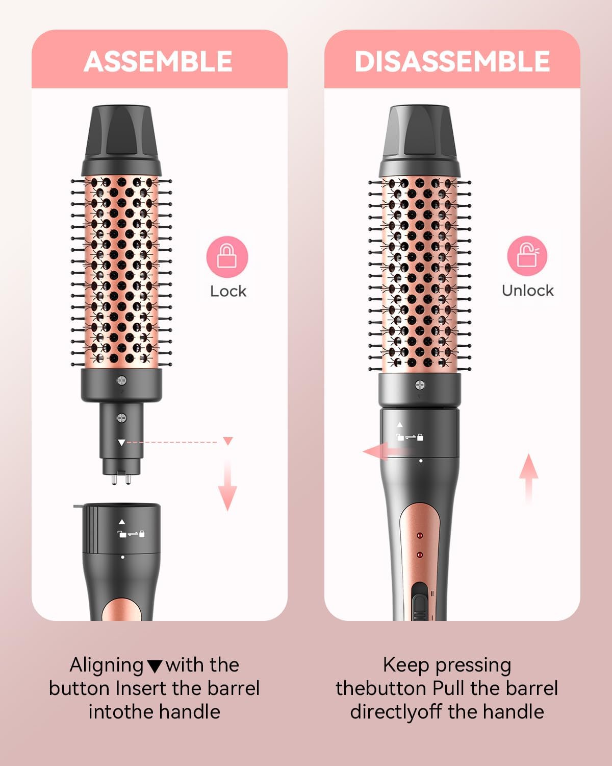 1.5 inch Thermal Brush ，Thermal Brush Blowout，Double PTC Ceramic Tourmaline Ionic Volumizing Brush, 110-240V Travel Curling Iron Curling Comb