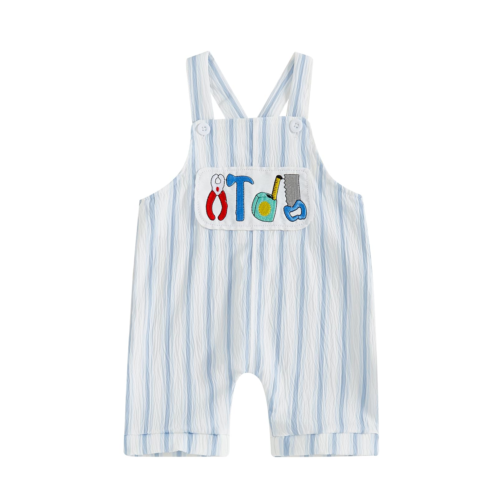 GINEVSAL Baby Boy Summer Overalls Sleeveless Square Neck Stripes Print Duck Sailboat Tool Suspender Romper Newborn Jumpsuit (Sky Blue, 3-6 Months)