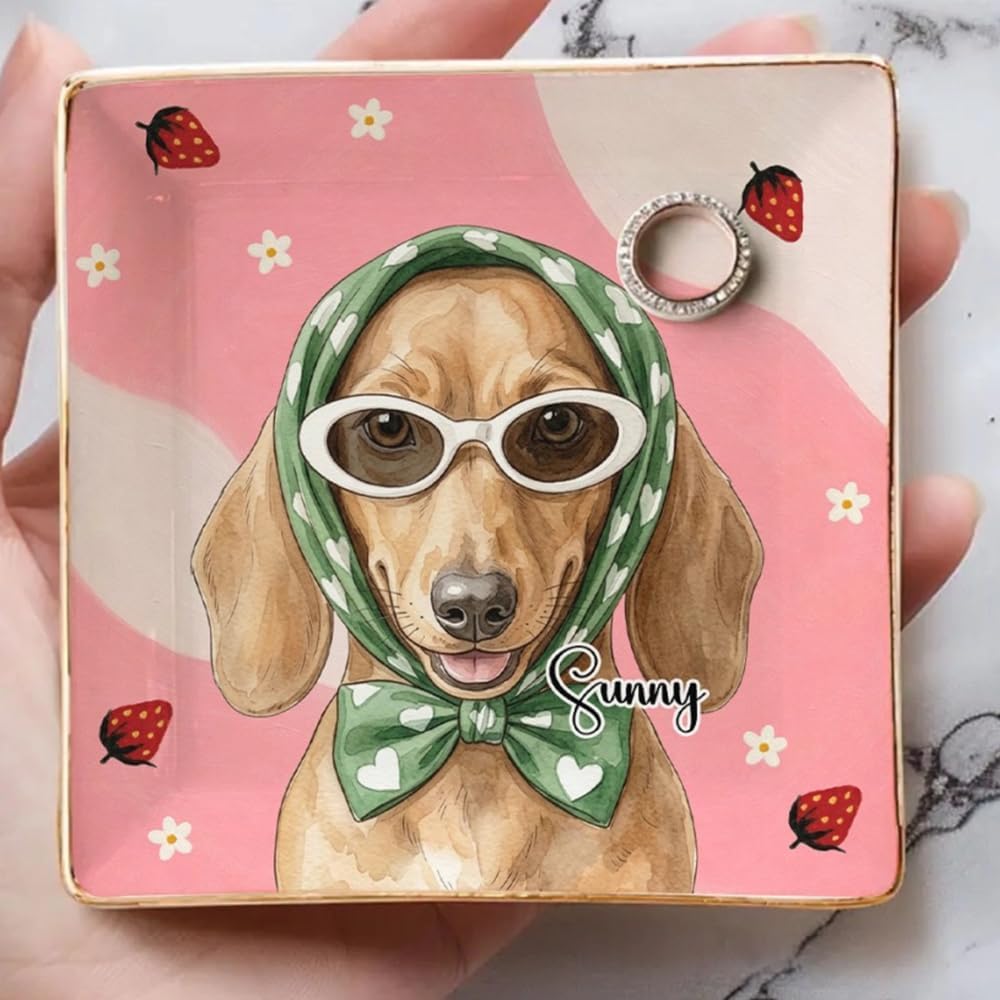 Custom Pet Portrait Jewelry Dish Ceramic Plate Pet Lover Ring Holder Gift