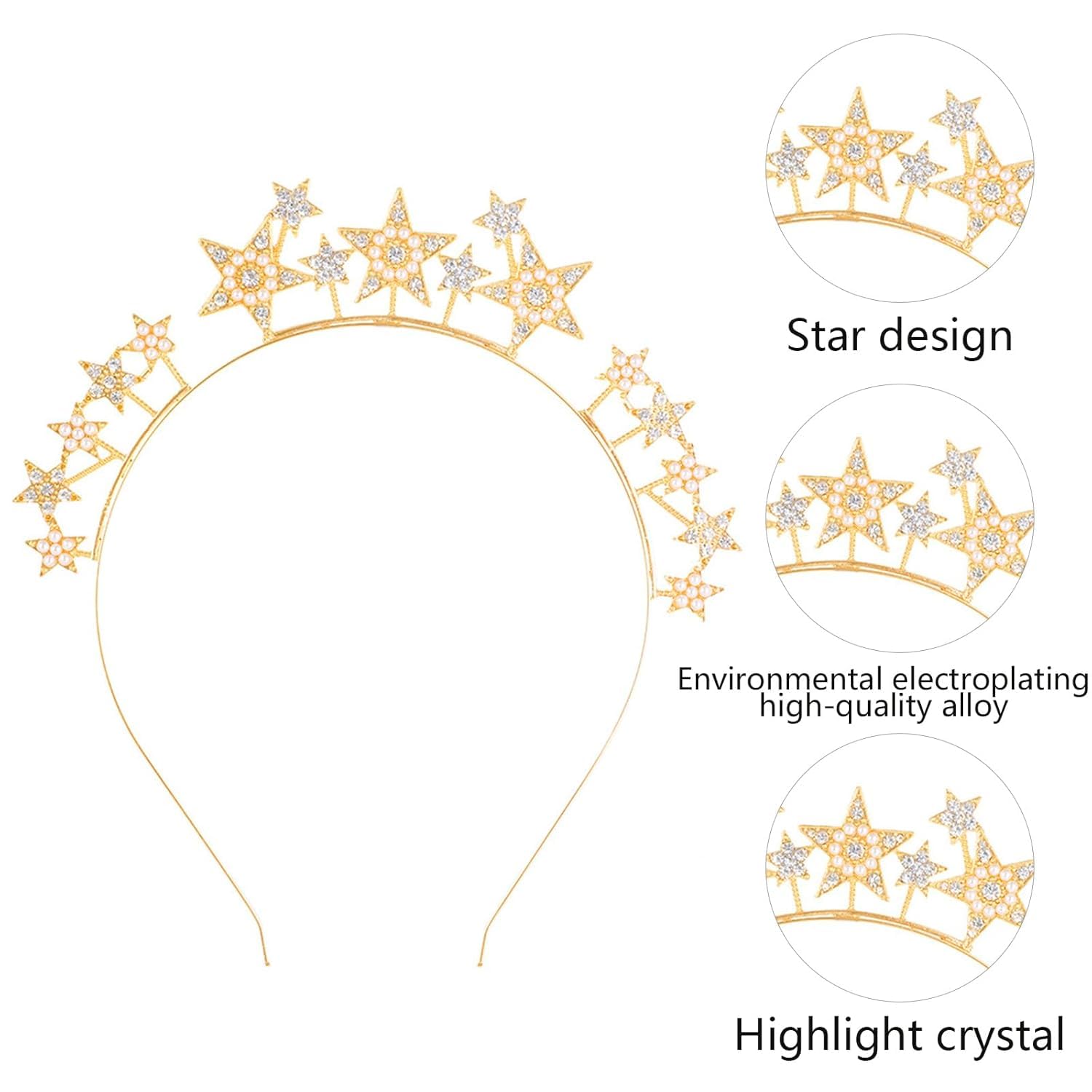 3-Piece Set: Headband Stars Rhinestone + Face Gems & Rhinestones, Halo Headpiece for Women & Girls - Image 3