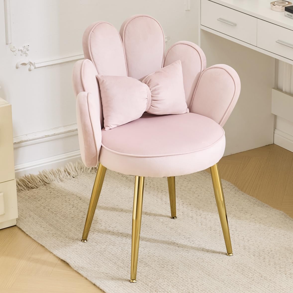 Bonnlo Fauteuil, Chaise Coiffeuse, Fauteuil Relax, Chaise de Bureau Ergonomique, pour Salon, Bureau, Chambre, en Velours, Rose, 69x45x83cm (Rose)