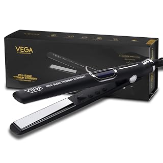 VEGA PROFESSIONAL Pro Sleek Titanium Straight Hair Straightener with 20 Sec Ultra Fast Heat Up, Adjustable Temperature Setting, 60min Auto Swtich-off, Overheating Protection for Salon, (VPPHS-02)