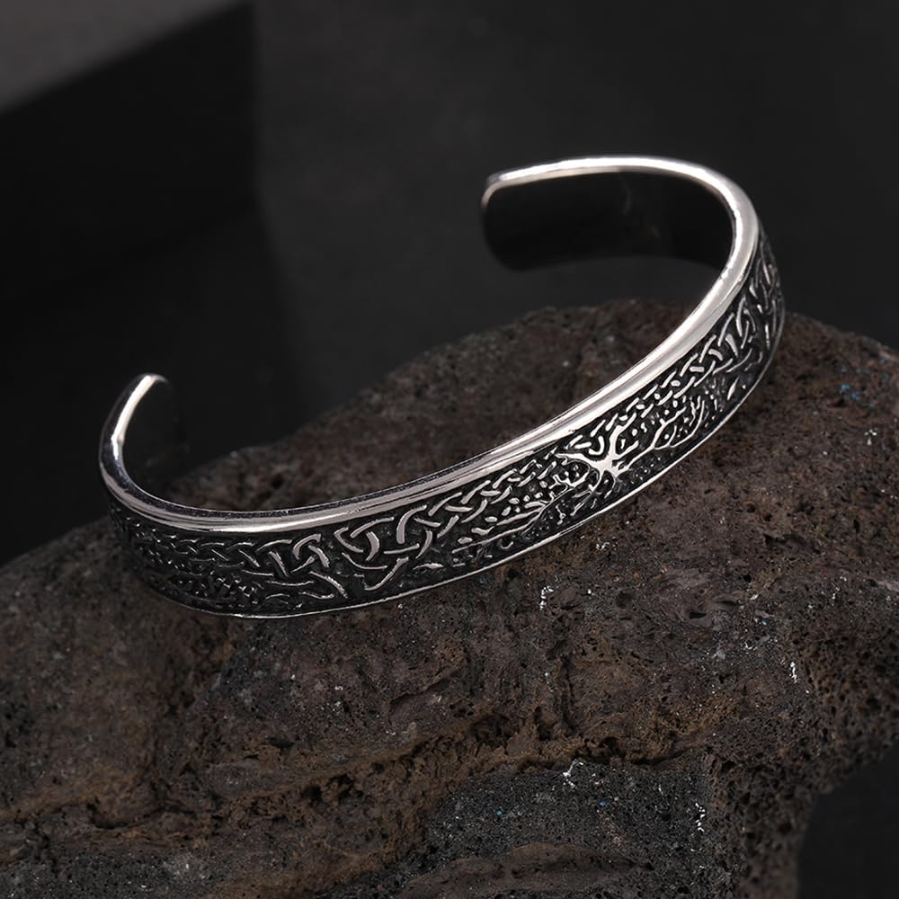 TURTLEDOVE Tree of Life Yggdrasil Bangle, Celtic Knot Cuff Bracelet, Stainless Steel World Tree Jewelry of Amulet - Image 2