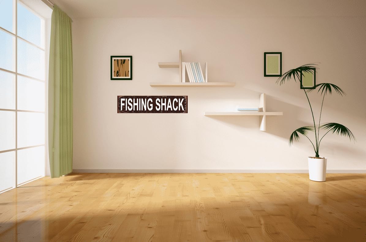 Fishing Shack Street Signs Novelty Sports Sign for Door Name Plate Plaque Home Patio Garden Bar Farm House Garage Wall Decor Brown 16 x 4 Inch image 4