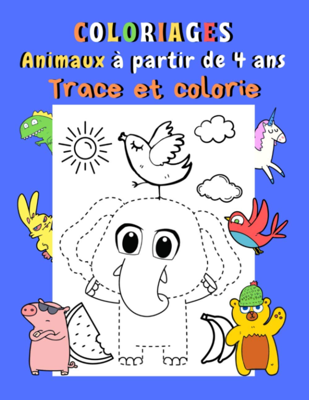 Coloriages animaux à partir de 4 ans: Trace et colorie pour maternelle | Cahier de coloriage animaux 4-6 ans | 30 dessins aux contours pointillés |