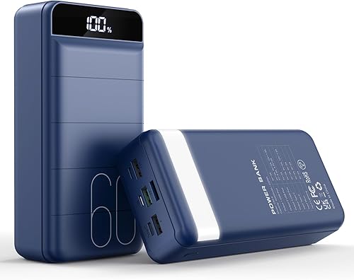 Cargador portátil de 60000 mAh - Batería de carga rápida de 22.5 W USB C con 4 salidas y 3 entradas pantalla LED, gran capacidad cargador externo de