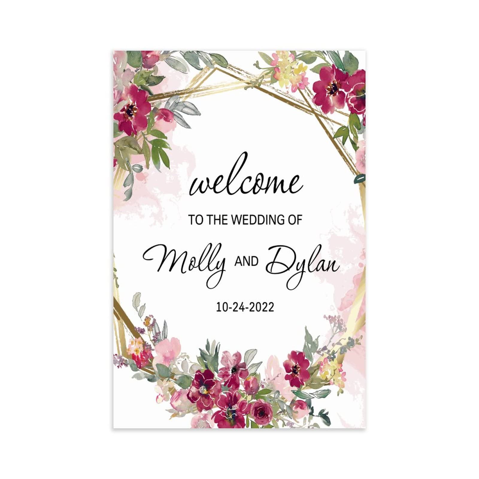 Holzschild "Welcome to Our Wedding", geometrisches Willkommensschild, Willkommensschild, Hochzeitsdekoration, florales Hochzeitsschild, 76,2 x 50,8 cm