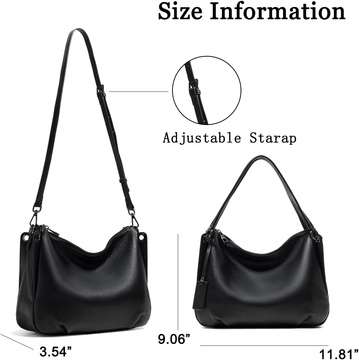 Genuine Leather Handbag Purse for Women Small Crossbody Shoulder Bag Soft Leather Womens Hobo Bag with Detachable Strap | Genuine Leather