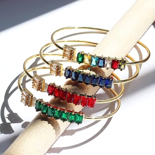 Zboro Gold Filled Charm Rainbow Bangles Copper Zirconia Rhinestone Cuff Bangle Trendy Jewelry For Women Girls-28082 #TOP5