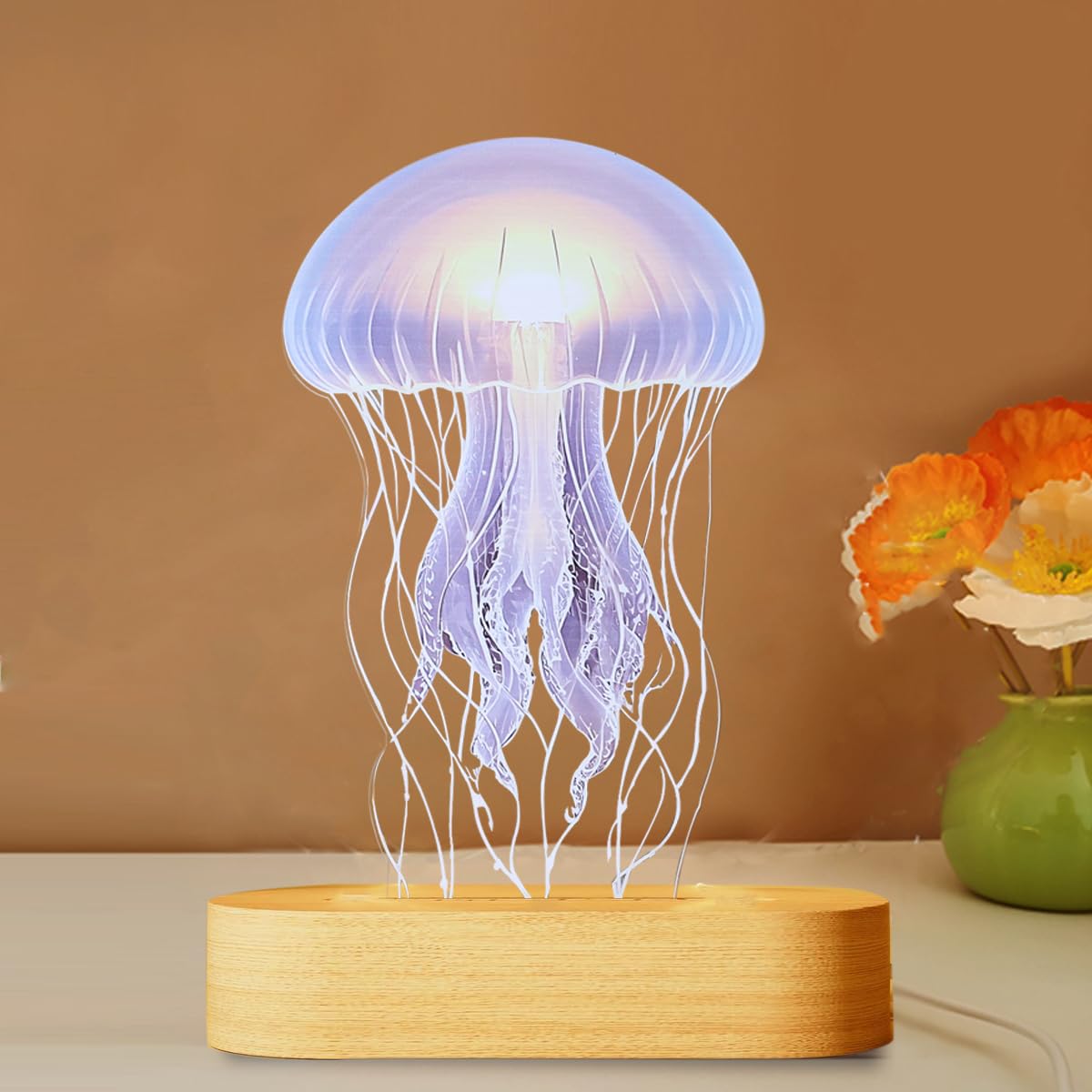 Nursery Jellyfish Lamp - Shatterproof LED Bedside Night Light with RGB Color Light Changing Modes, Soothing Nursery Decor for Baby & Kids Bedrooms (5.9in x 8.45in)