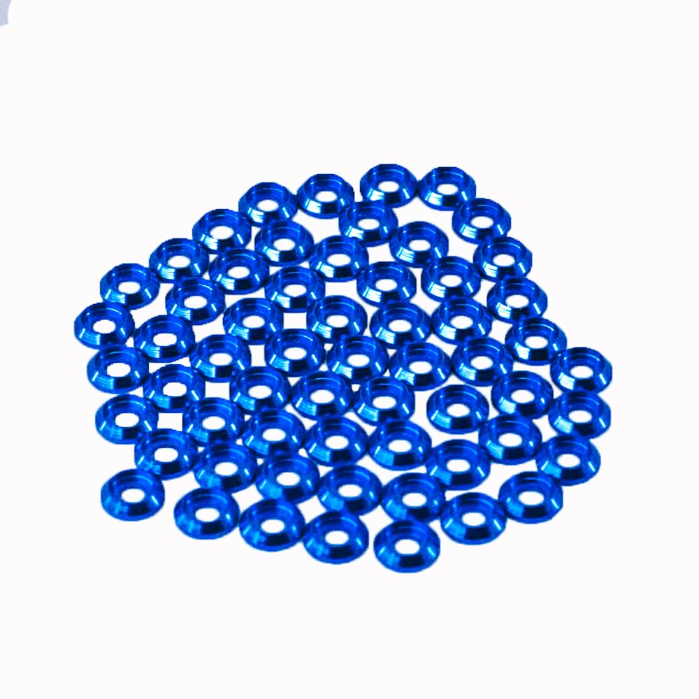 [60PCS] M3 Counterbore Washers Color Blue, Anodized Aluminum Alloy, Head Washers Gaskets Cup Shim for Screw RC/FPV/PC/Drone/Toys/Mechanical Accessories Parts
