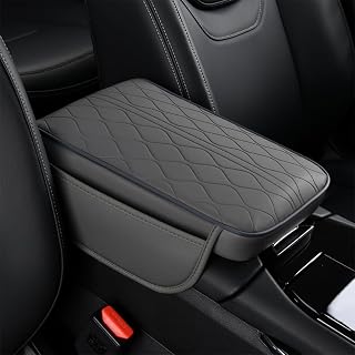 New Universal Car Center Console Cover with Side Pockets - Leather Armrest Cover,Waterproof Armrest Box Mat,Arm Rest Covering Car Interior Accessories Arm Rest Cushion for SUV/Truck/Vehicle(Gray)