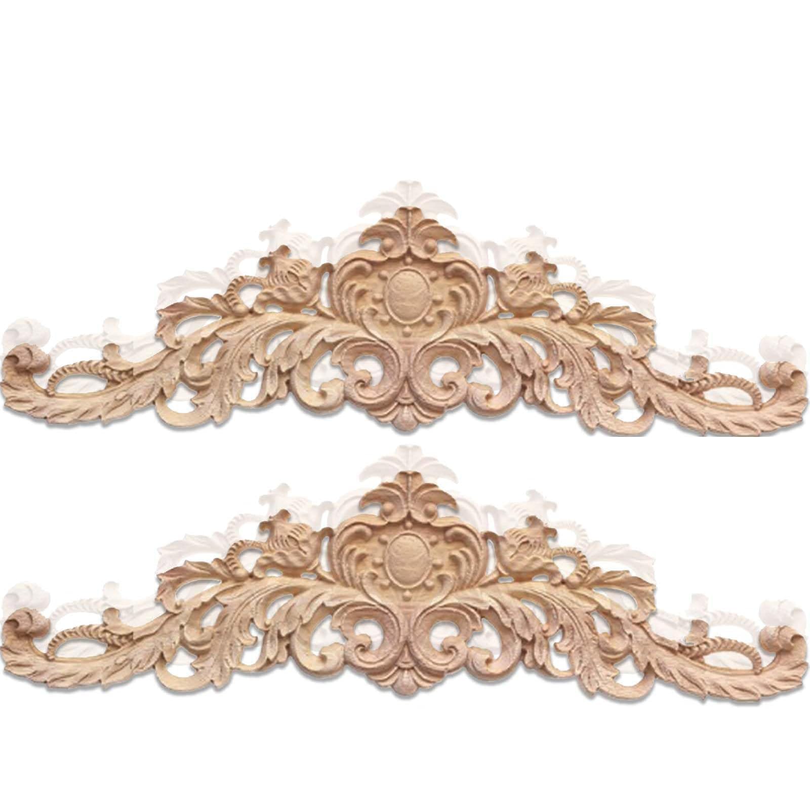 2 Pcs Wall Moulding Panels, Molding for Wall Designs, Wooden Panels for Wall Decor, Strong Carved Moulding Applique Unpainted Mouldings Decal Smooth Surface Wooden Carved Applique for Decoration-picture-19