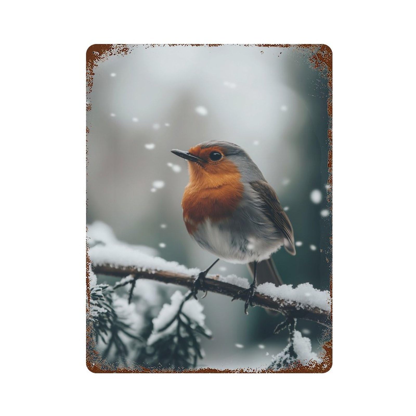 Robin in Winter Snow Decorative Tin Sign 15.7"x11.8", Ideal for Garage, Bar And Workshop Decor
