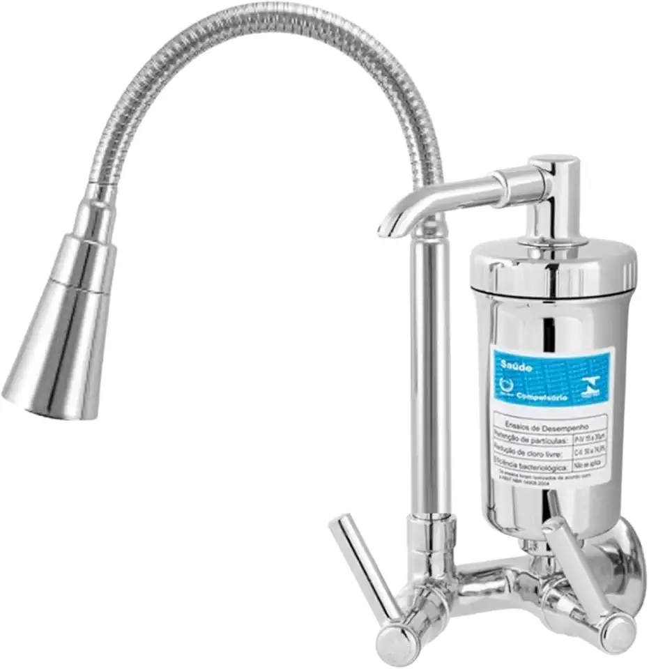 Torneira Com Filtro Gourmet Pia Cozinha De Parede Metal Cone