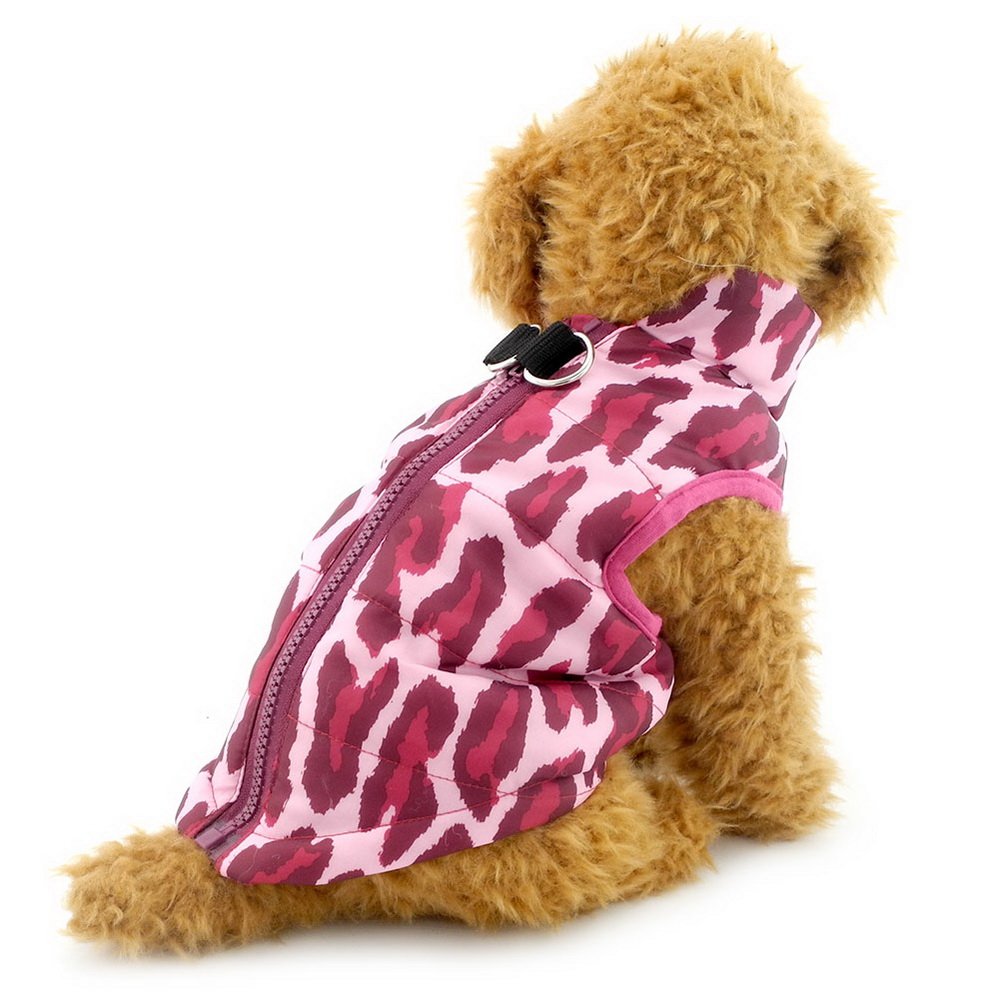 Pegasus SELMAI Small Dog Coat with Harness Hole Winter Dog Jacket Waterproof Quilted Puffer Coat Vest Harness with D Ring Cat Puppy Chihuahua Cold Weather Clothes Leopard L