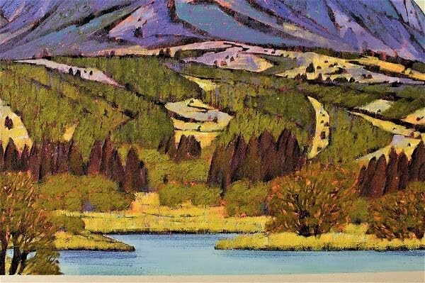 Amazon.co.jp: 真作 高橋常雄 「奥利根の山」 日本画12号 岩彩 風景