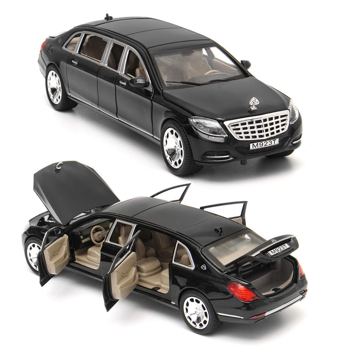 Die-Cast Zinc Alloy 1:30 Scale Mercedes Benz S 600 Car Model Large with 6 Openable Doors,Lights & Music Alloy Pull Back Toy Car for Kids 【Colors as Per Stock】
