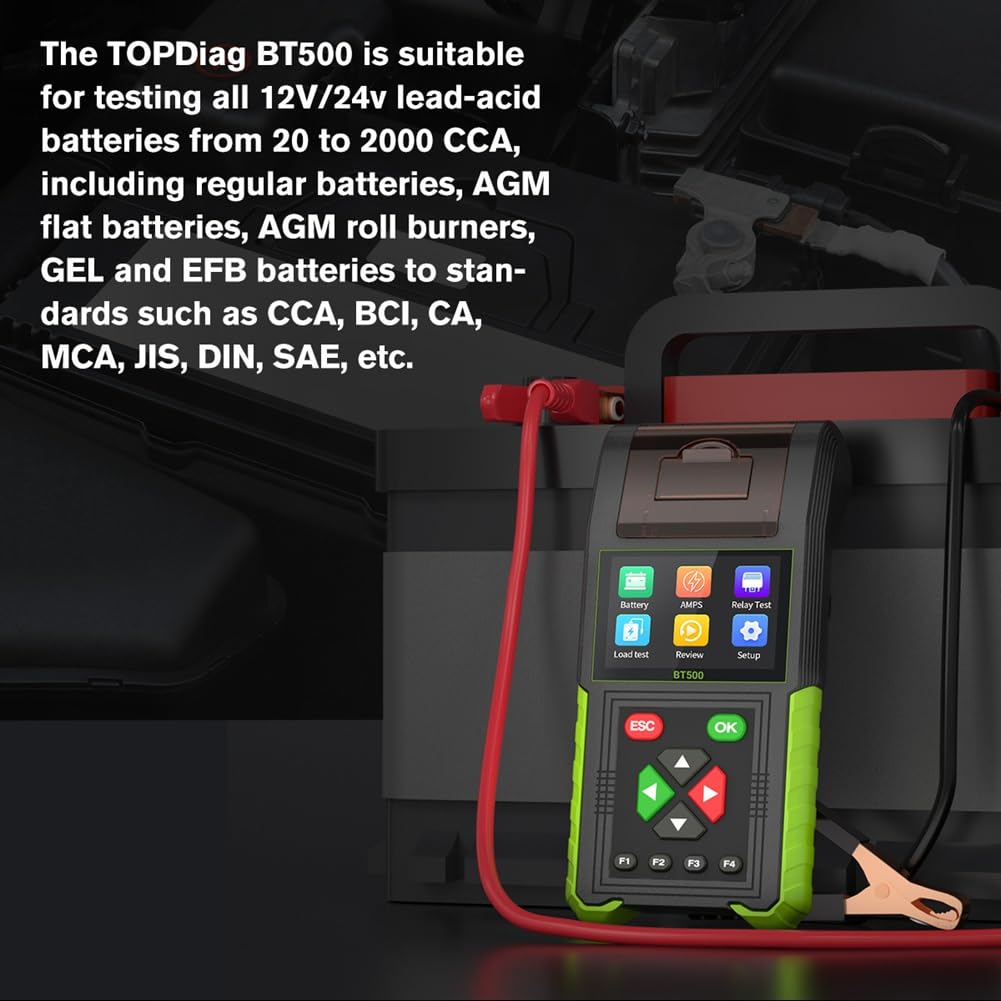 Tester di Batteria Automobilistica con Stampante, Tester di Carico per Batterie da 12V 24V, Tester di capacità della Batteria, Test di Perdite del Relè.