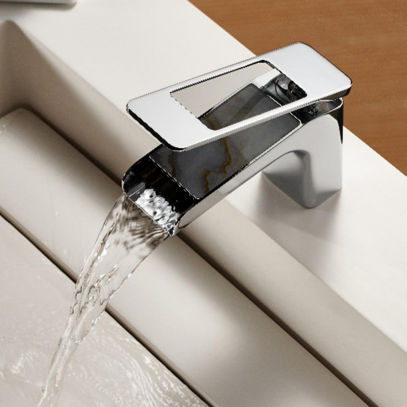 ANVLOJRIH Bathroom Sink Taps Basin Mixer Tap Basin Taps Chrome Waterfall Single Lever Hot and Cold
