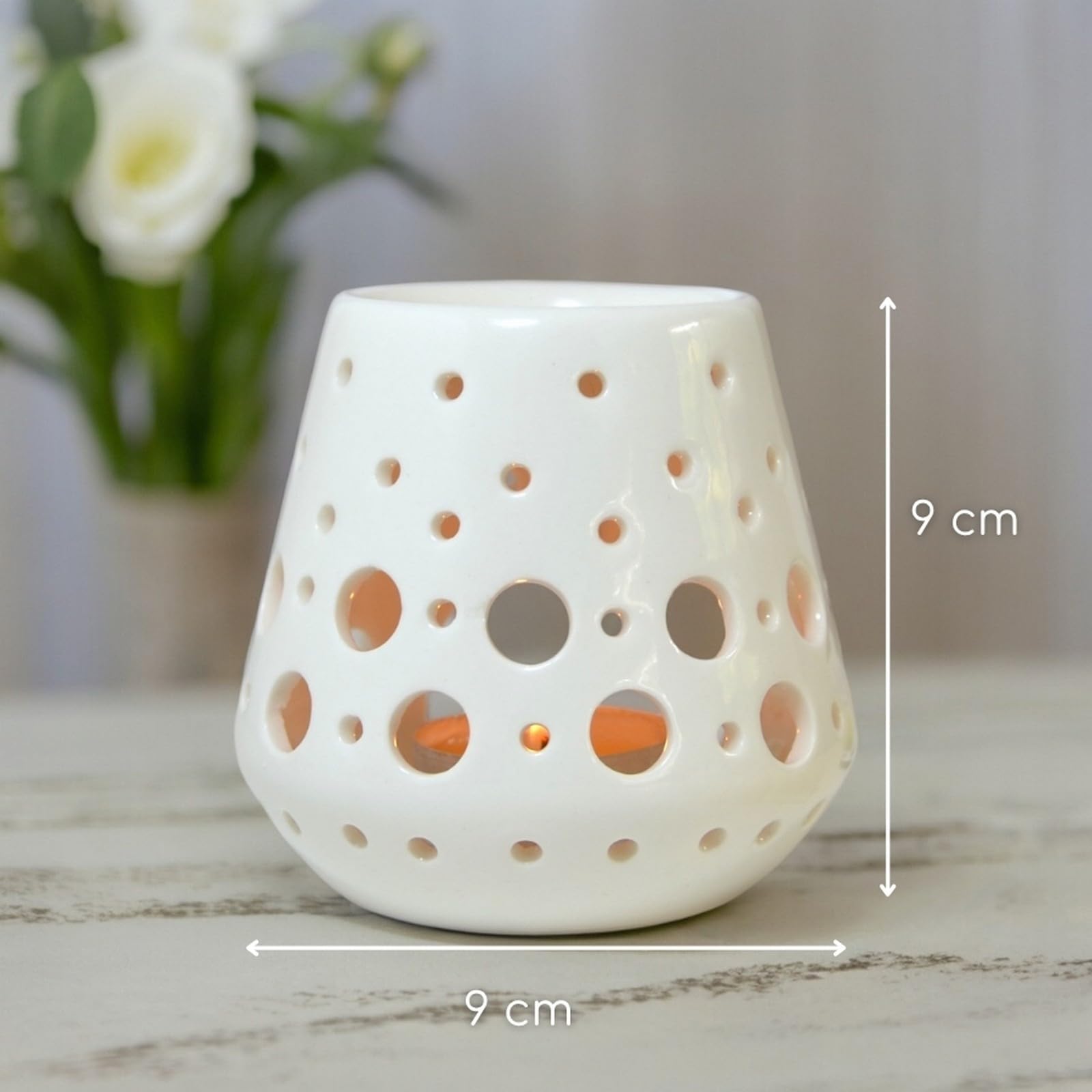 Zen'Arôme - Quemador de Perfume, Cera aromática, difusor para aceites y fragancias, portavelas, aromaterapia, de cerámica con proyección de luz, 9 cm de Alto, Color Blanco