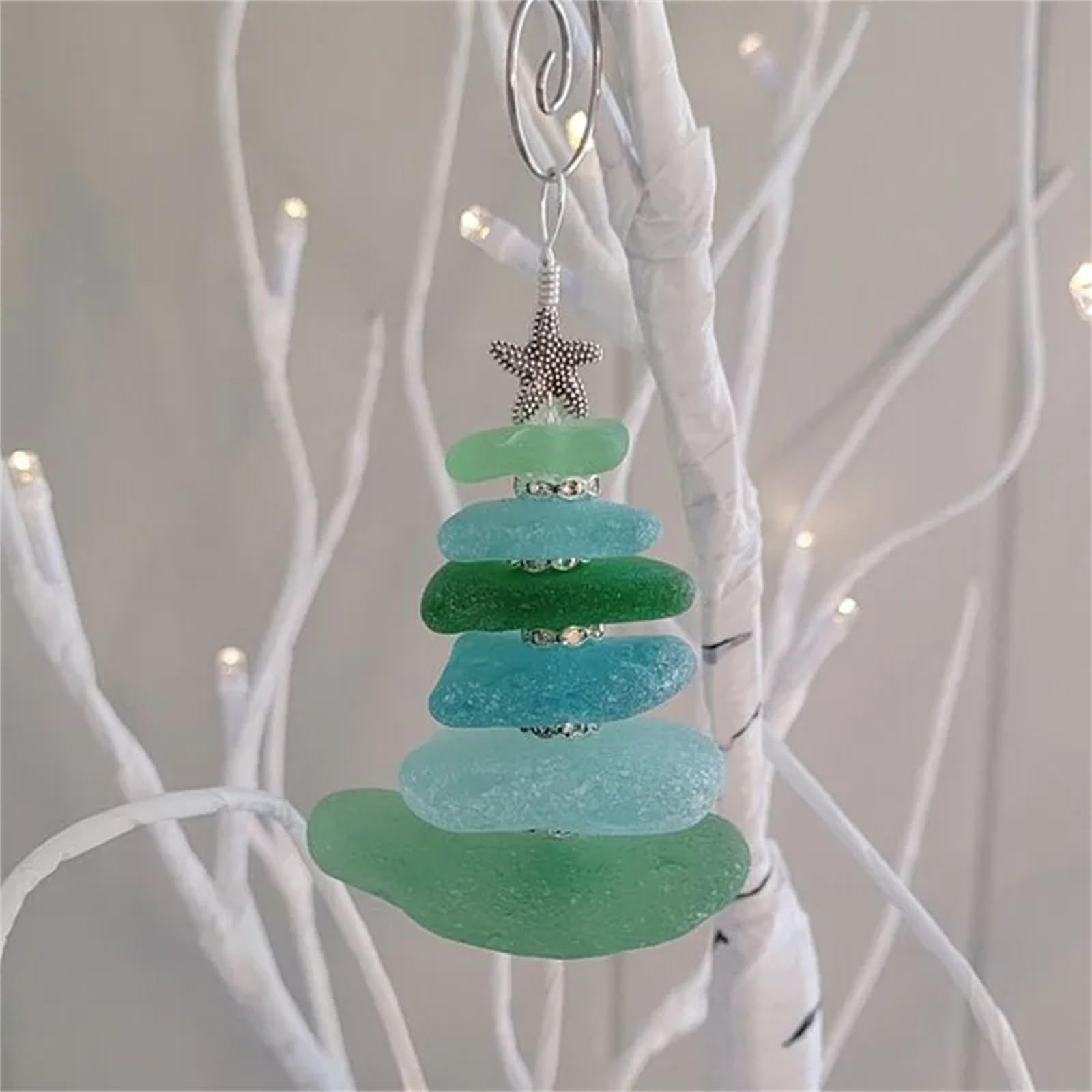 Sea Glass Christmas Tree Ornament, Ocean Christmas Tree Ornament, Sea Glass Christmas Pendants, Sea Crystal Glass Decor Crafts, Christmas Sea Glass Art Hanging Decoration -F