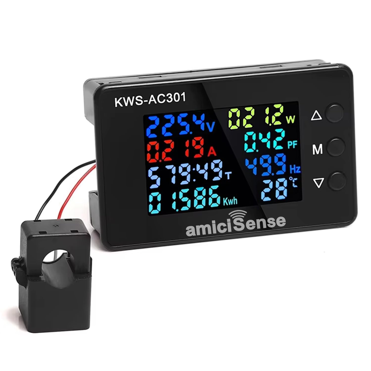 amiciSense 8 in 1 Digital Energy Meter, 50~300VAC 100A Power Monitoring ...