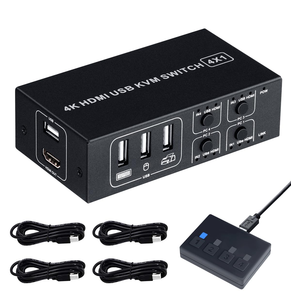 Amazon | ELEVIEW KVMスイッチ 4K HDMI USB 切替器 4ポート（PC4台用