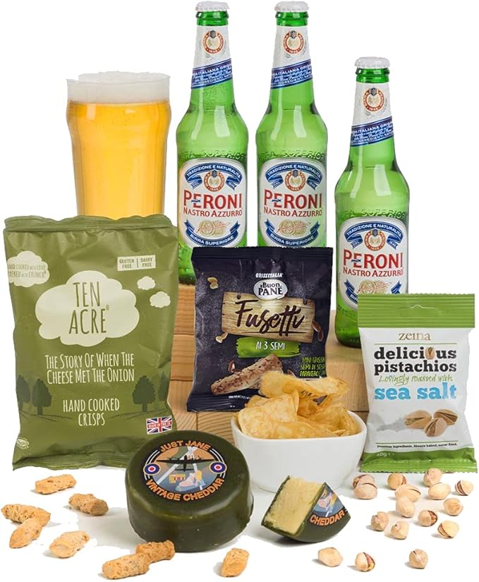 Hay Hampers Italian Lager & Cheese Snacks Gift Set Peroni Lager