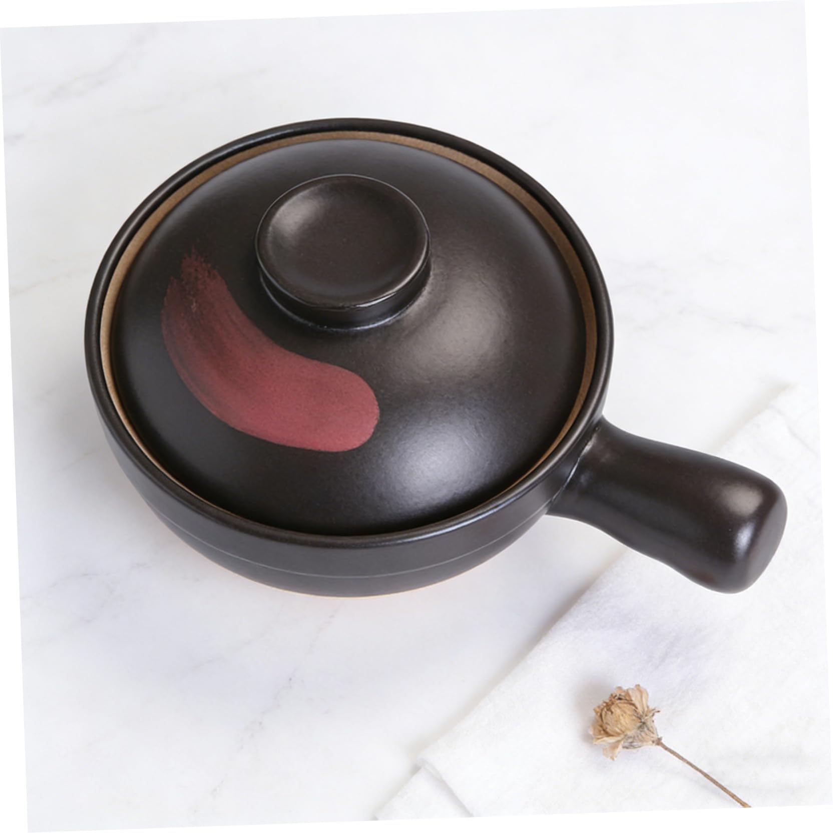 Pentola in Terracotta per Cucina Gas Casseruola con Pentola per Zuppe e Cottura Resistente alle Temperature Distribuzione Uniforme del Calore Piccola Nero Rosso