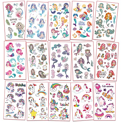 Metker Unicorn, Mermaid (260 Pcs) Kids Waterproof Temporary Tattoos,Children's Temporary Tattoo Toys.girl Face Tattoo Stickers,Goody Bag Stuffers Party Bag Fillers #TOP2