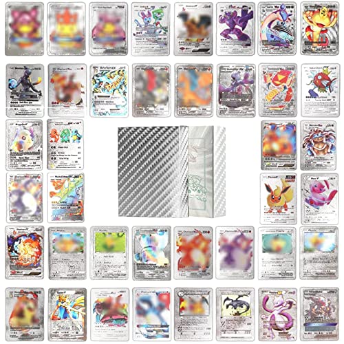 Uiouio 55 Français Vmax Cartes Or, Carte Vmax, Cartes à Collectionner, Carte Silvery Rare, Cartes Arc-en-Ciel Rares, Cadeaux de Collection pour Enfants, Non Originale(Silvery)