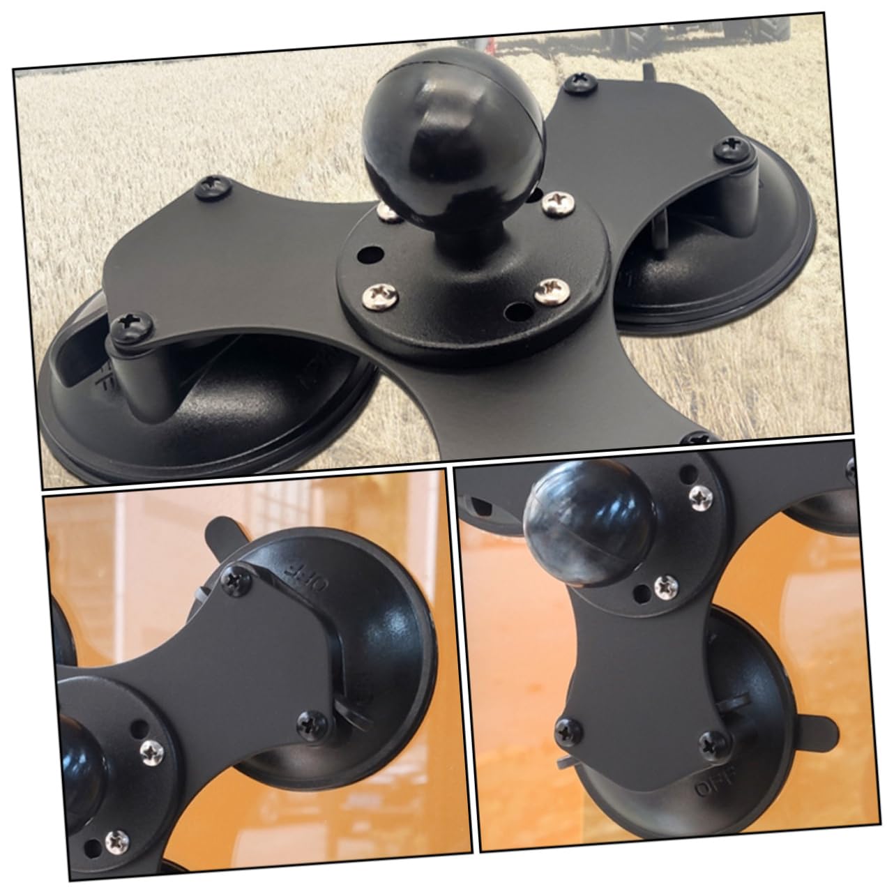 Soporte De Ventosa Triple para Parabrisas Base De Ventosa Cierre Giratorio Ajustable Compatible Dispositivos para Montaje De Succión Coche o Ventana