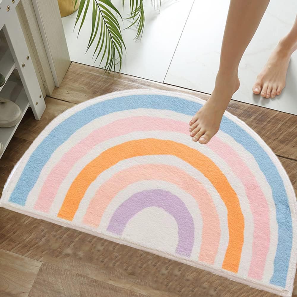 Cute Rainbow Sugar Colors Bathroom Rugs Non-Slip Washable Absorbent Plush Microfiber Floor Doormats Bath Mat Super Soft for Entrance Decoration Indoor Water Absorption (Green, 50 * 80cm)