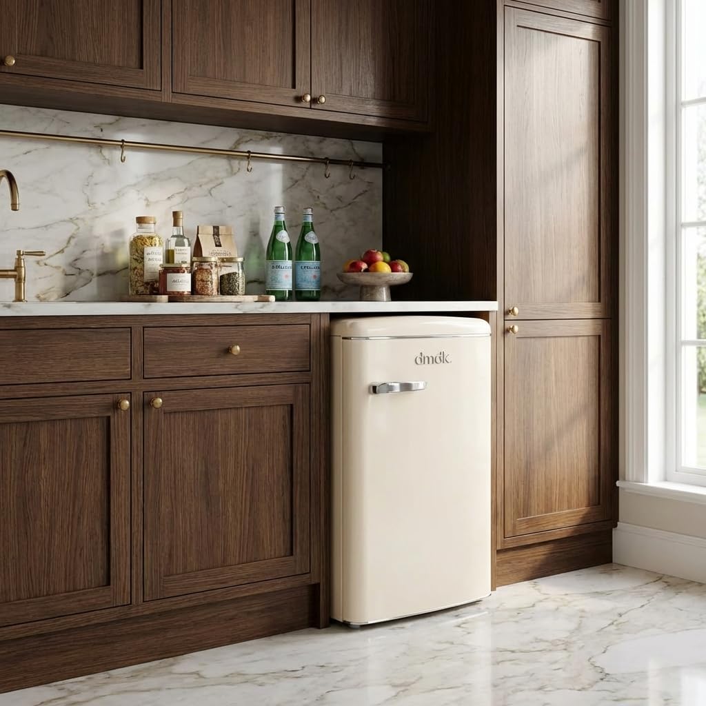 DMDK DKC1 Frigorifero Retrò da Tavolo, Color Crema, 108 L, con Scomparto Congelatore, Basso Consumo, 55x61,50x89,50 cm