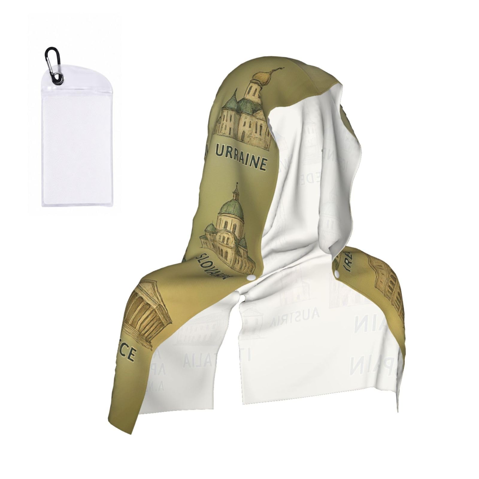 DUWAA European Landmarks Illustrate Print Cooling Hooded Sports Towel, 30×60cm Quick Drying Summer Cool Head Wrap For Neck And Face
