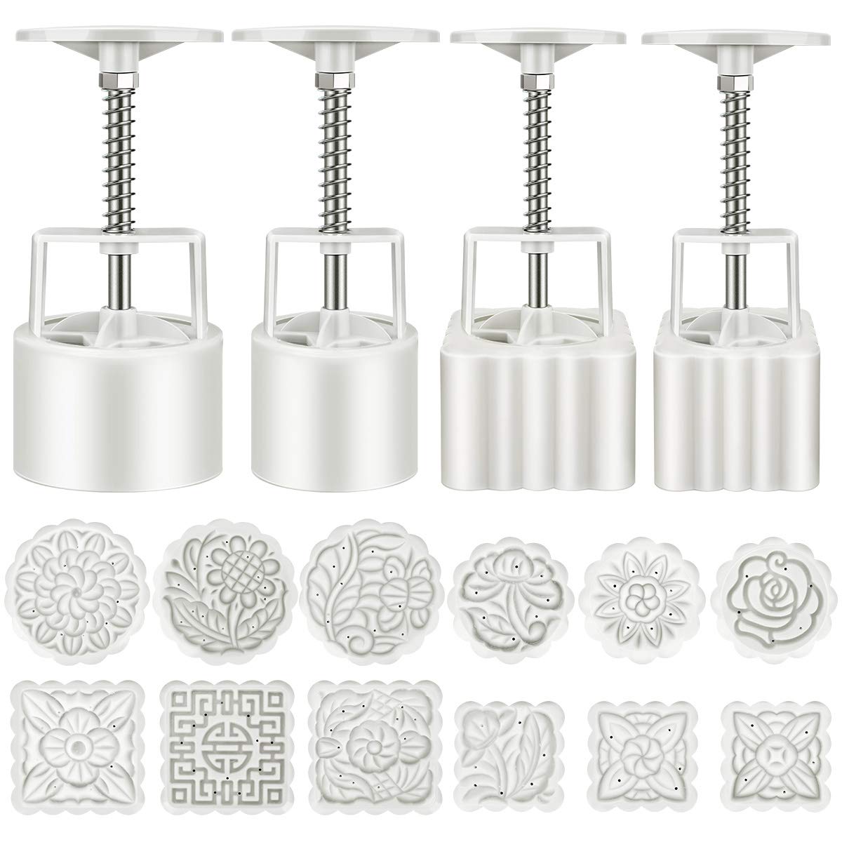 Globalstore 4 sets Cookie Stamps DIY Hand Press Moon Cake Mold Stamps, Mid-Autumn Festival Hand-Pressure Moon Cake 4 Cutter Mold 12 Pcs Mode Pattern