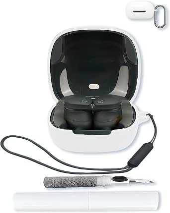 Case for Audio-Technica ATH-CKS50TW2 Wireless in-Ear Headphones,Soft Protective,Shockproof, Silicone Case Cover with Keychain & Cleaning Kit & Lanyard-White