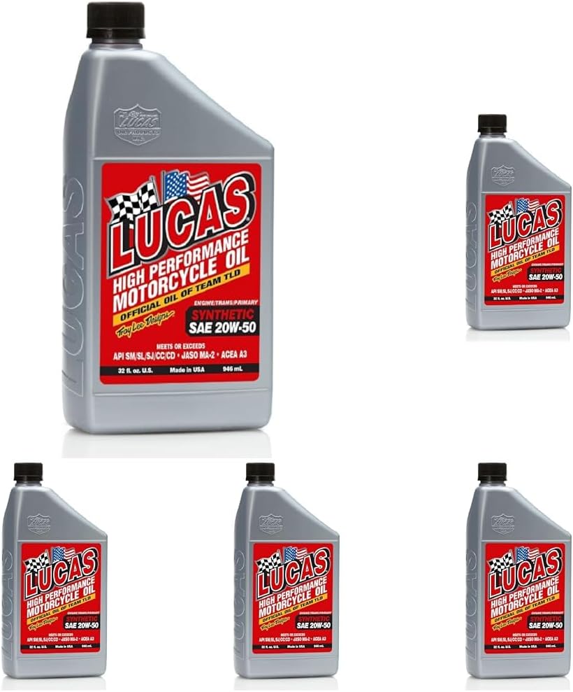 Lucas Oil 10702 SAE 20W-50 Synthetic Motorcycle Oil - 1 Quart Bottle (Pack of 5)